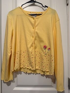 Vintage Cottagecore Intimate Classic Yellow Cardigan with Floral Print